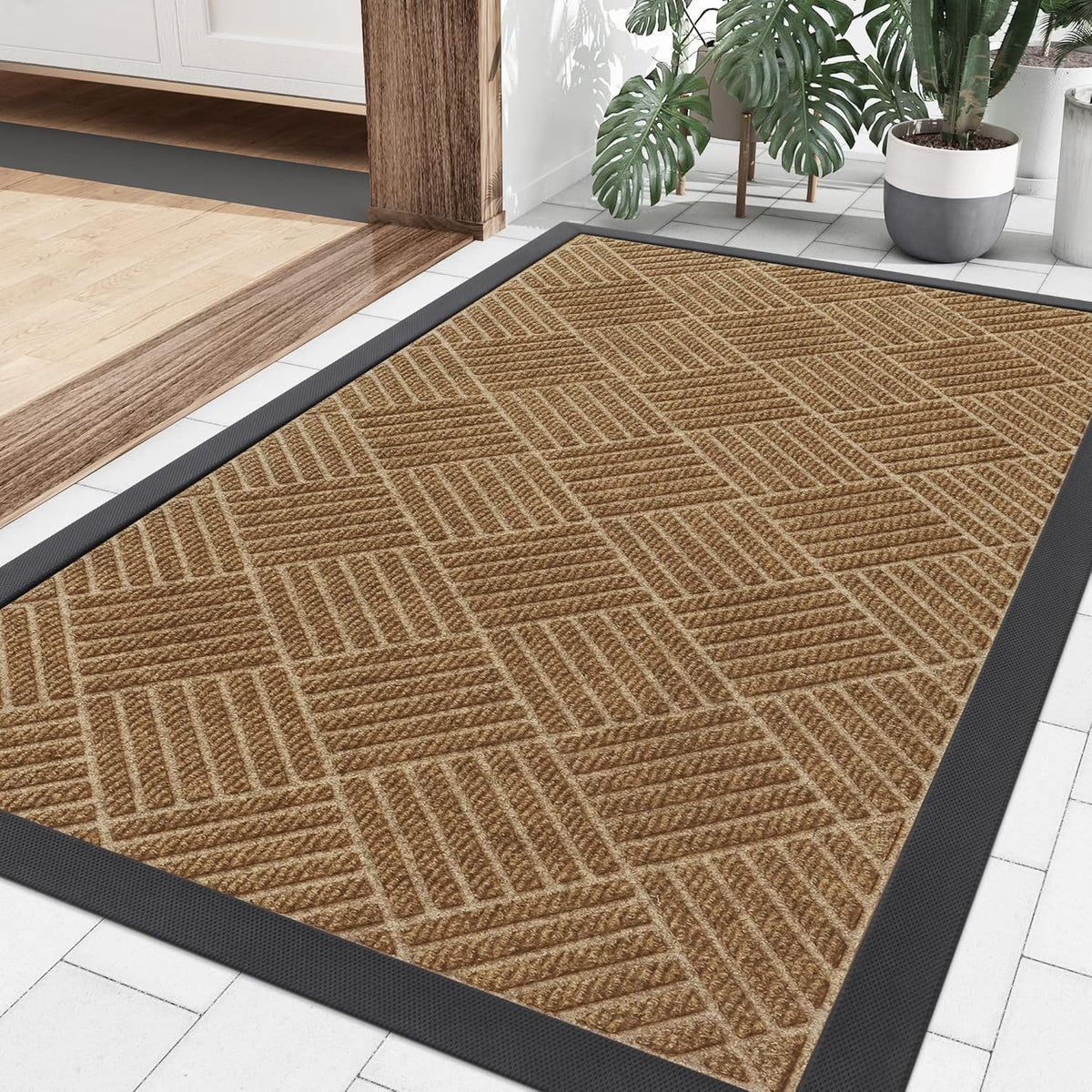 Smiry Front Door Mat Outside Entrance, Heavy Duty Outdoor Indoor Natural Rubber Doormat, Non Slip