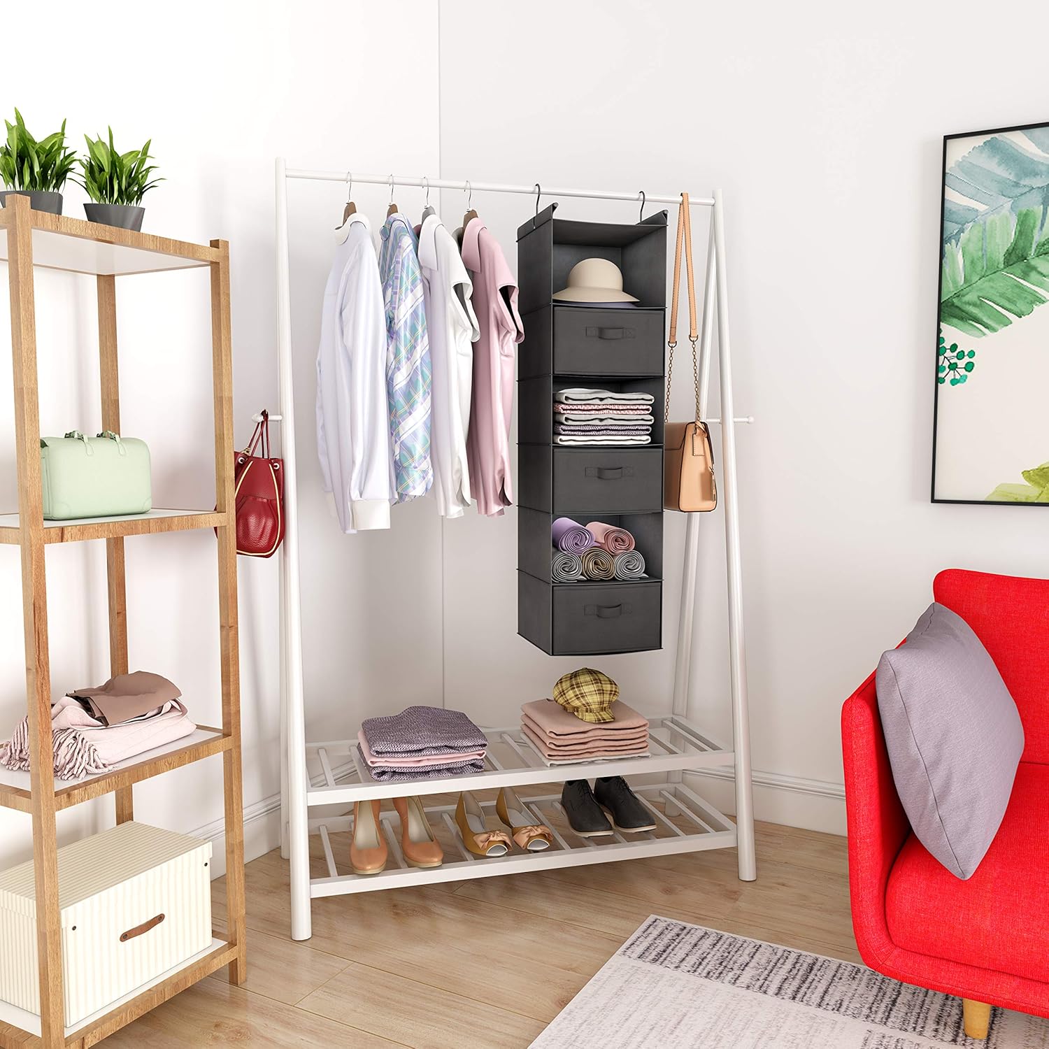 MAX Houser 6 Tier Shelf Hanging Closet Organizer, Closet Hanging Shelf with 2 Sturdy Hooks for
