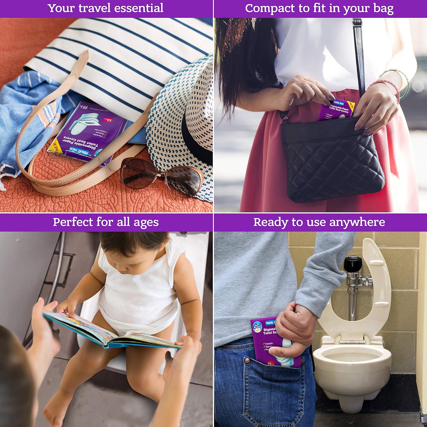 XL Travel Pack of 4 Packs (40-Count) + 1 Free Pack (10-Count) ! - Disposable Toilet Seat Covers