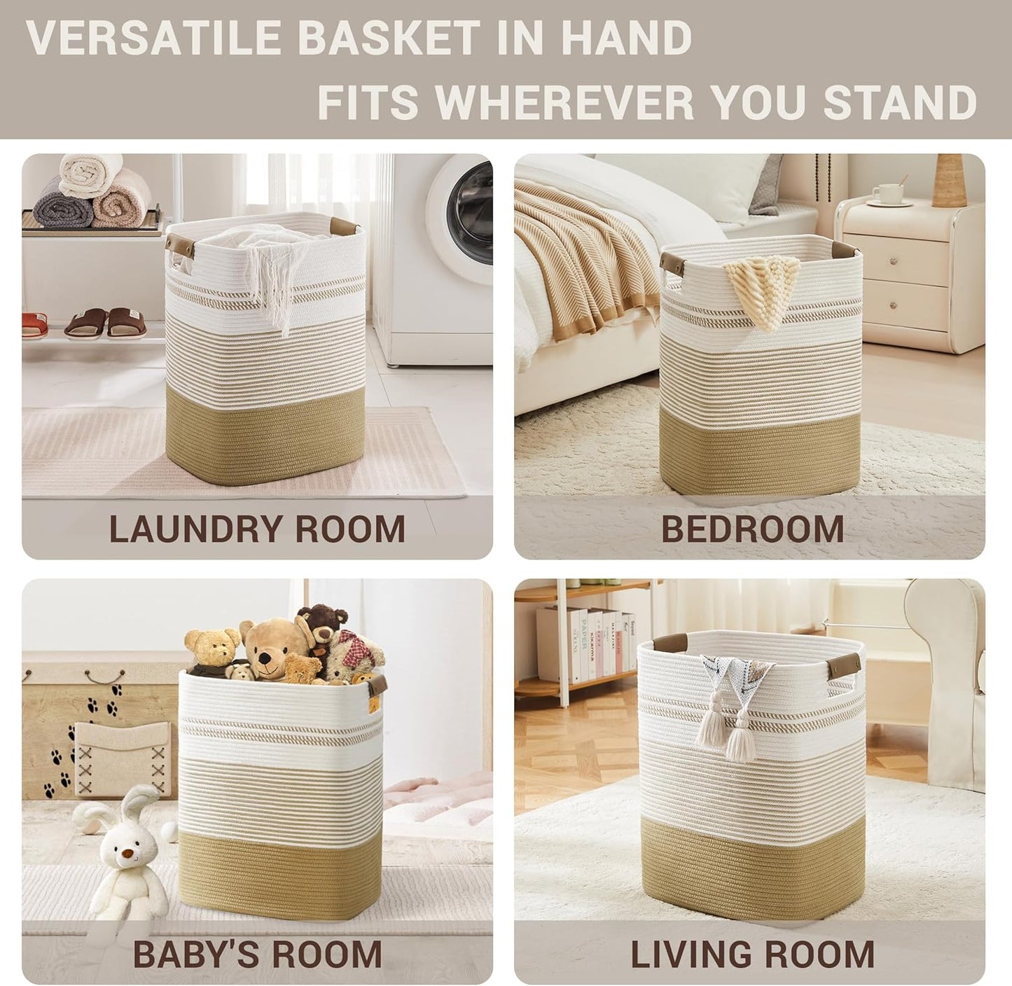 85L Tall Laundry Hamper with Handles for Living Room Storage, Extra Large Woven Rope Baskets Bin