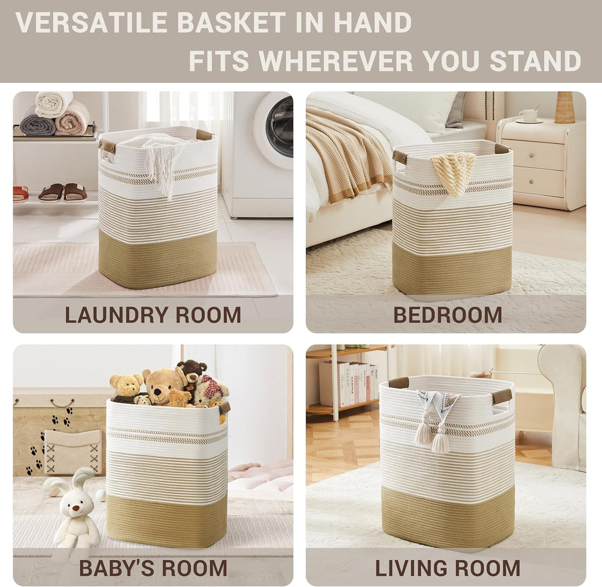85L Tall Laundry Hamper with Handles for Living Room Storage, Extra Large Woven Rope Baskets Bin