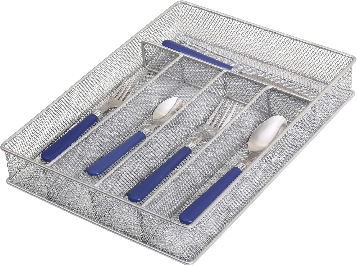 YBM Home Metal Silverware Organizer for In-Drawer Cutlery Storage, 5 Compartment Mesh Cutlery