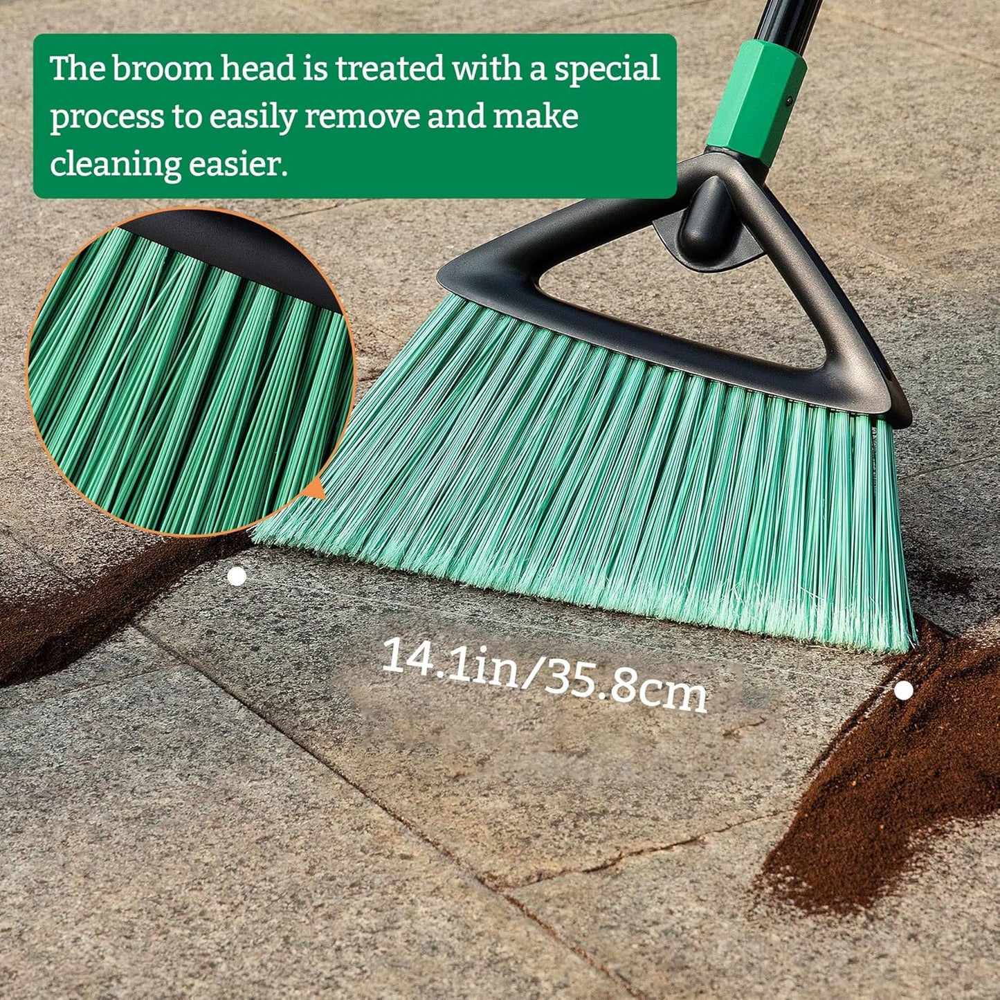 Eyliden Broom, Angle Broom with 57" Long Handle | Fit Heavy-Duty Cleaning, Also Works Well Fine