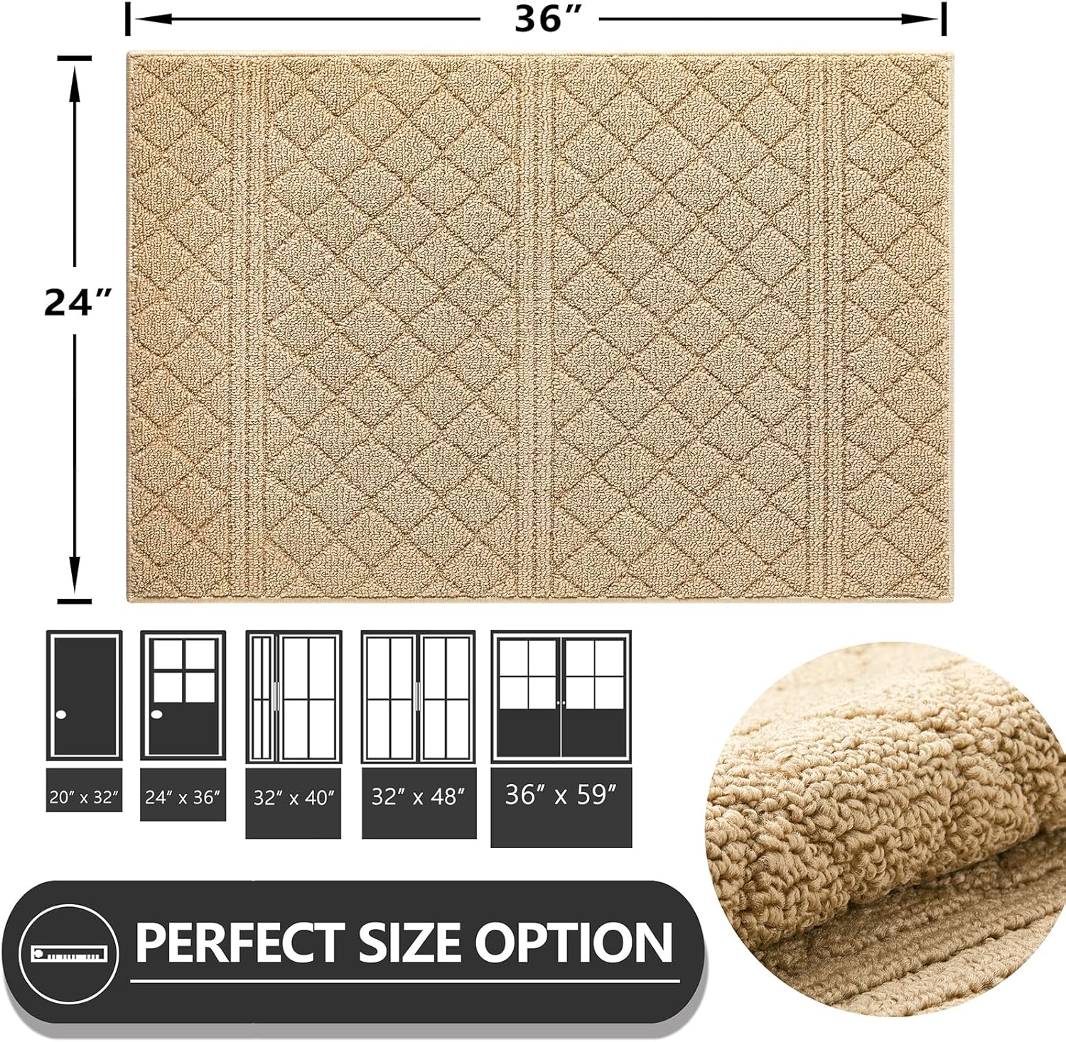 REFETONE Indoor Doormat, Front Back Door Mat 24"x36" Absorbent Rubber Backing Non Slip Door Mats