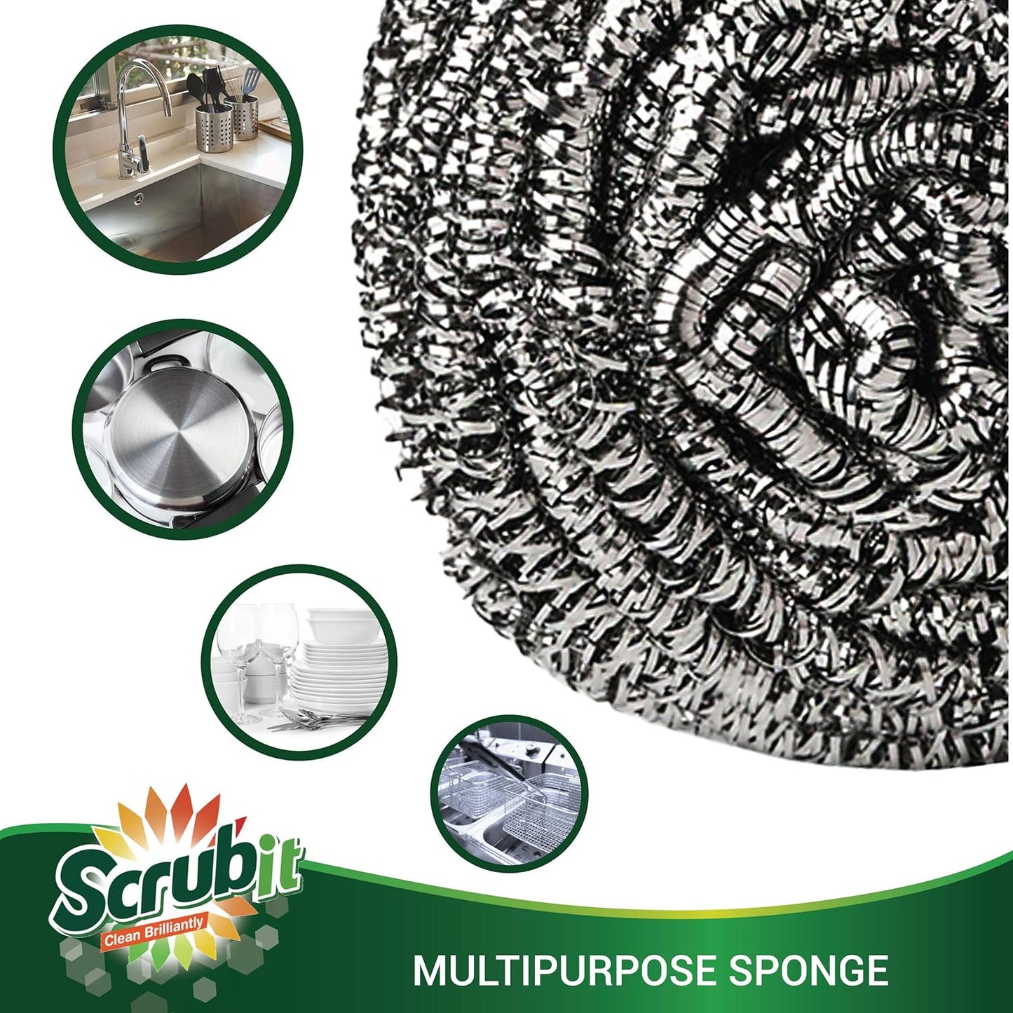 12 Pack Stainless Steel Scourers by Scrub It – Steel Wool Scrubber Pad Used for Dishes, Pots, Pans