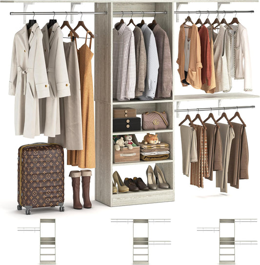 8FT Closet System with Shelves, 96'' Closet Organizer System with 3 Hanging Rods, Wall Mount