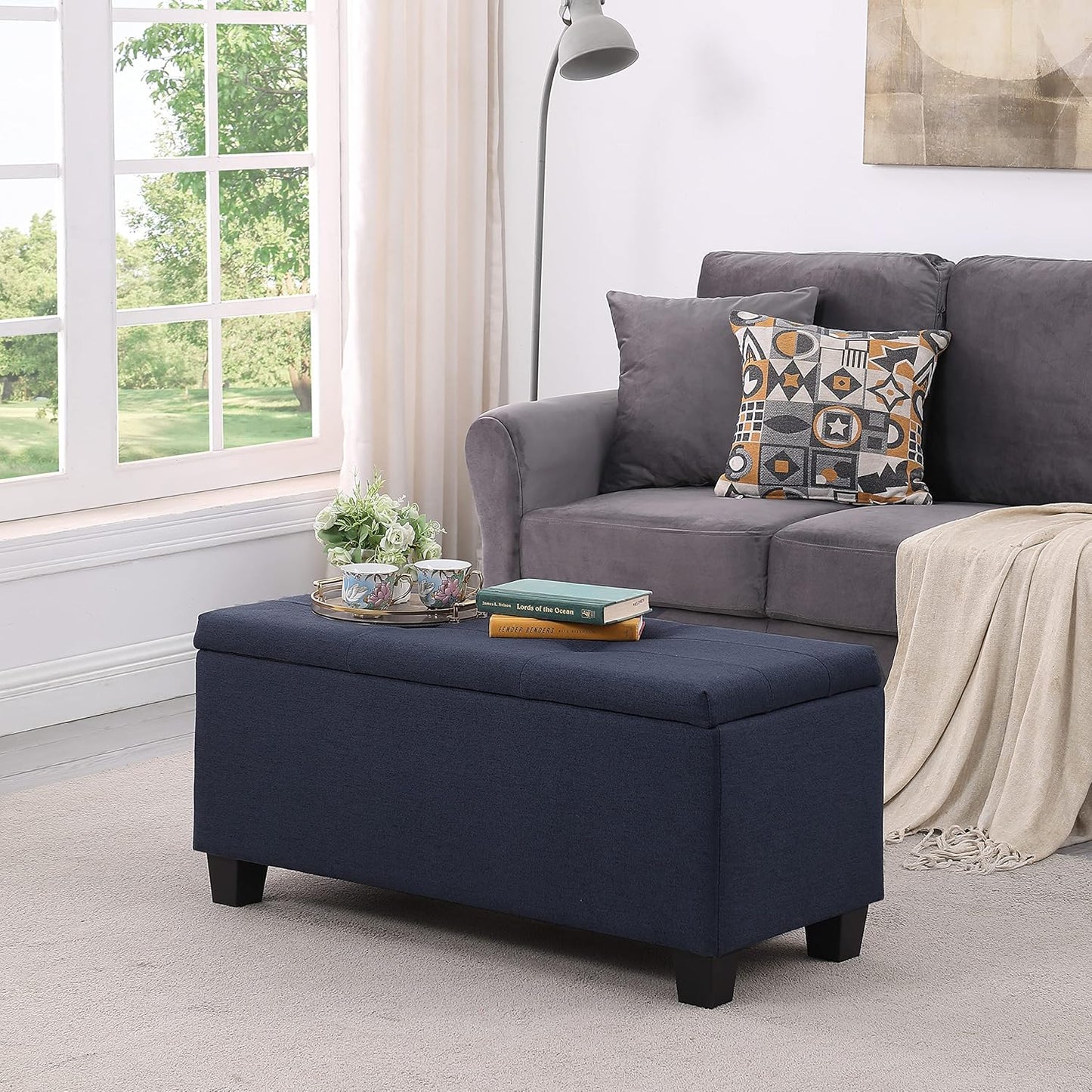 Set of 3 Hinged Storage Ottoman, 38'' Ottoman Bench with Storage and Thick Seating, End of Bed