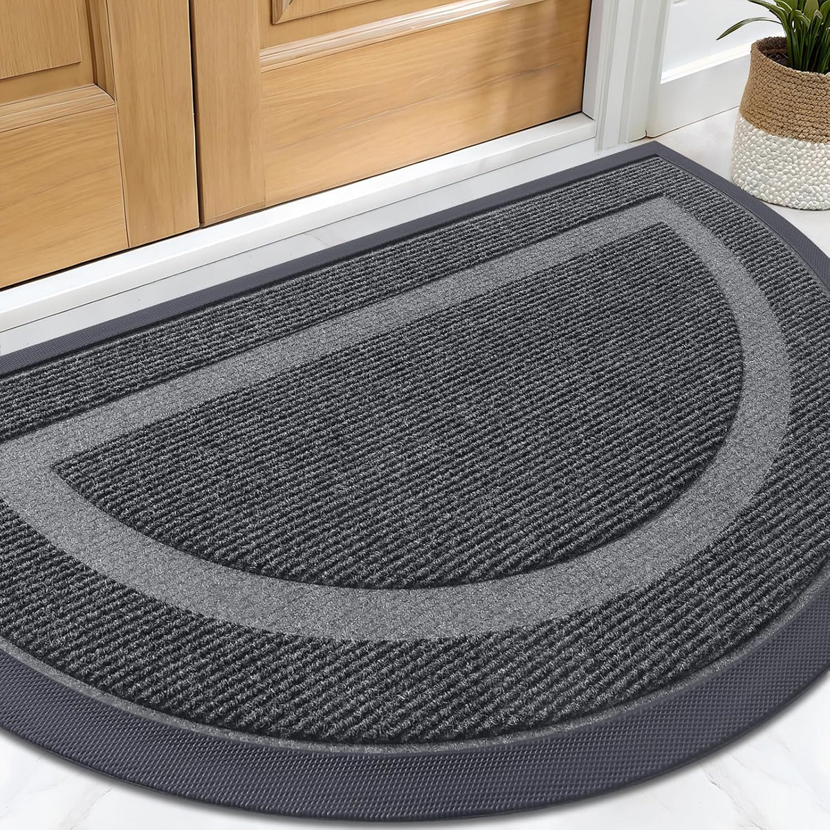 OLANLY Half Circle Door Mat Indoor Outdoor Entrance Welcome, Waterproof All-Season, All-Weather