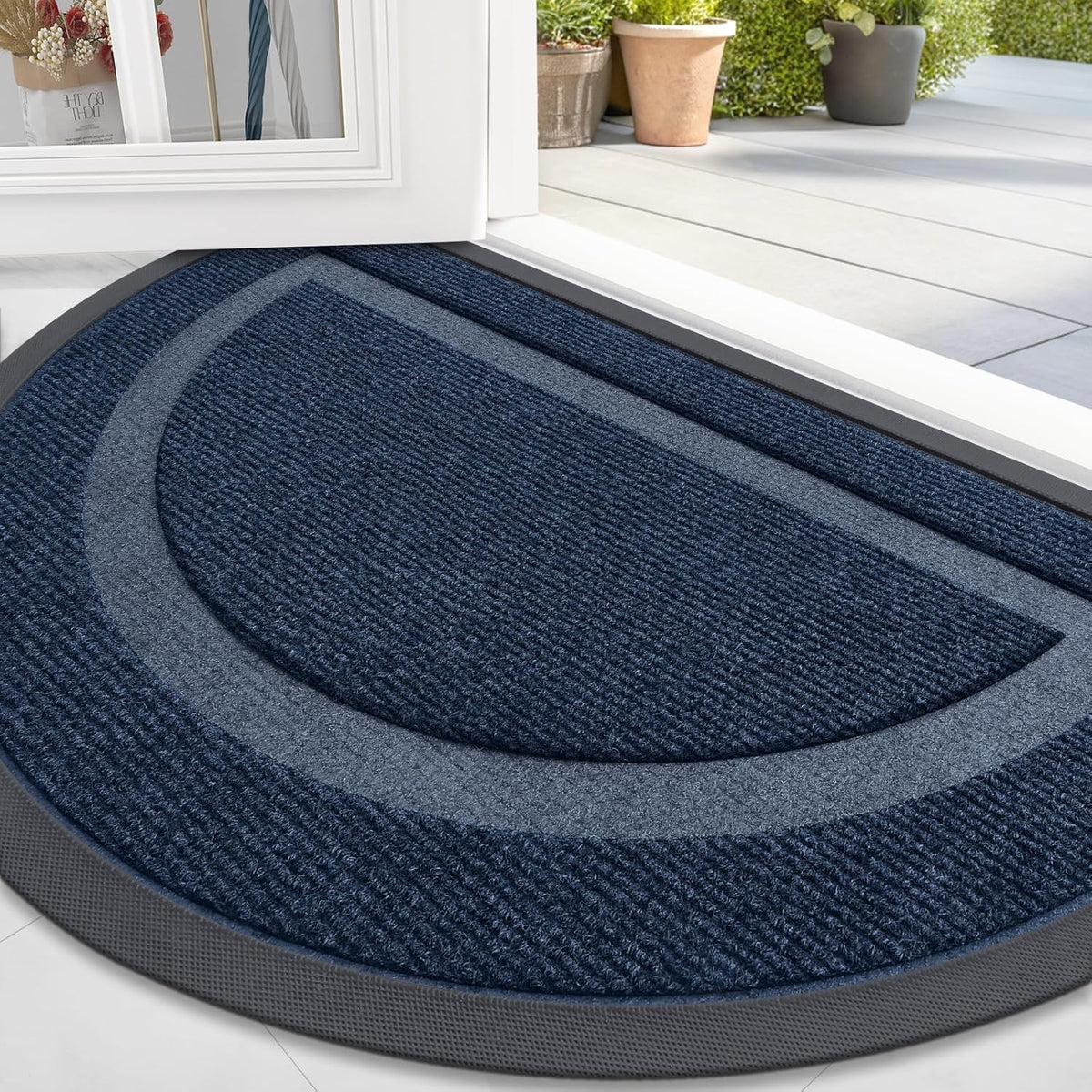OLANLY Half Circle Door Mat Indoor Outdoor Entrance Welcome, Waterproof All-Season, All-Weather