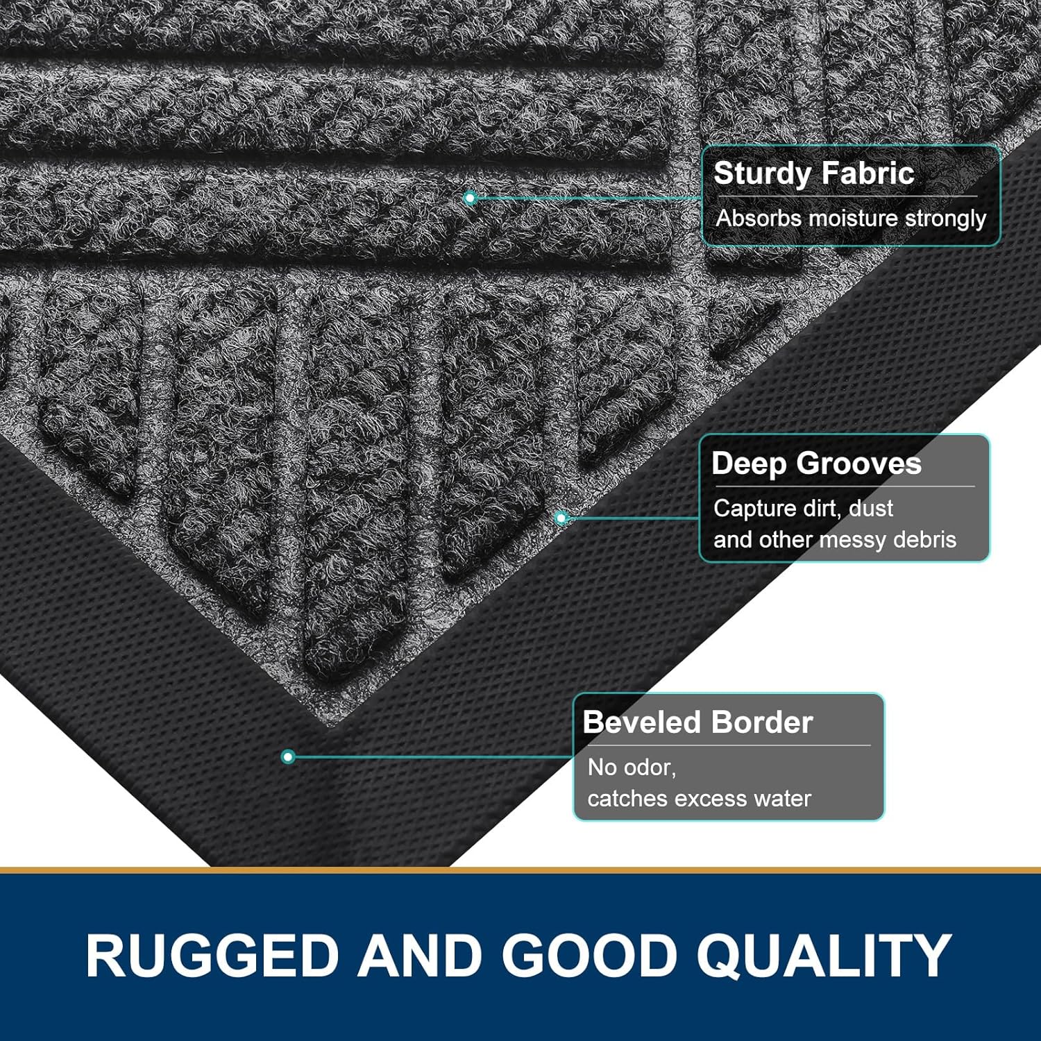 Smiry Front Door Mat Outside Entrance, Heavy Duty Outdoor Indoor Natural Rubber Doormat, Non Slip