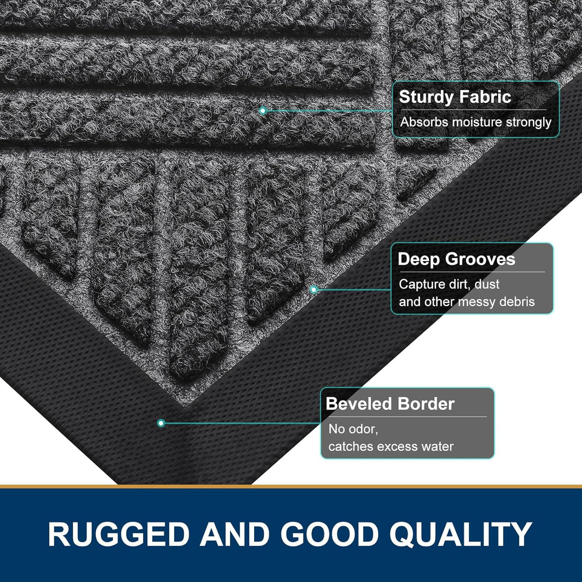 Smiry Front Door Mat Outside Entrance, Heavy Duty Outdoor Indoor Natural Rubber Doormat, Non Slip