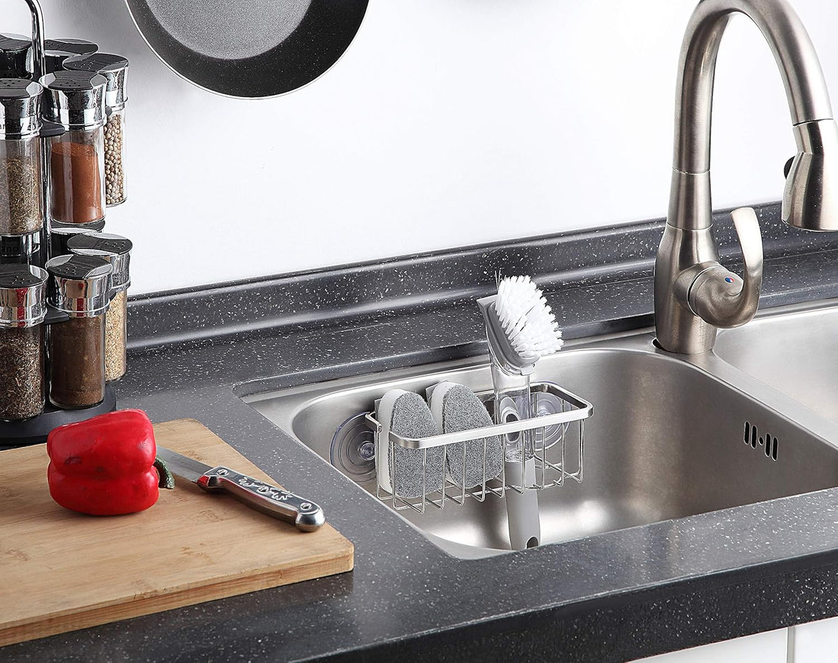 SunnyPoint NeverRust Deluxe Kitchen & Bathroom Sink Sponge Holder Organizer with Adhesive Mount