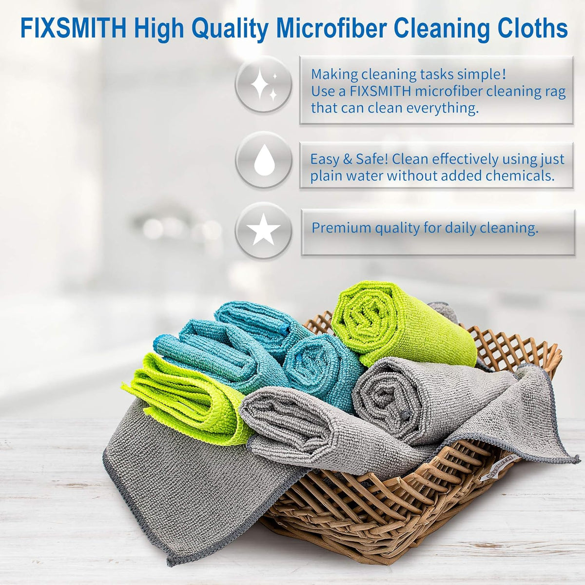 FIXSMITH Microfiber Cleaning Cloth - Pack of 8, Size: 12 x 16 in, Multi-Functional Cleaning Towels