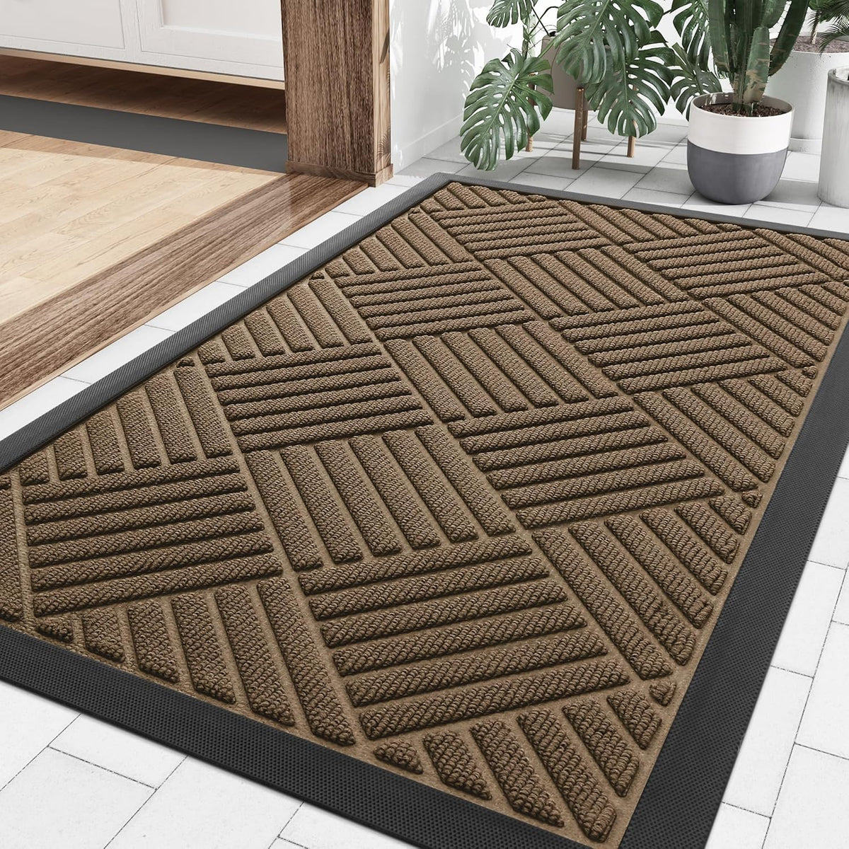 Smiry Front Door Mat Outside Entrance, Heavy Duty Outdoor Indoor Natural Rubber Doormat, Non Slip