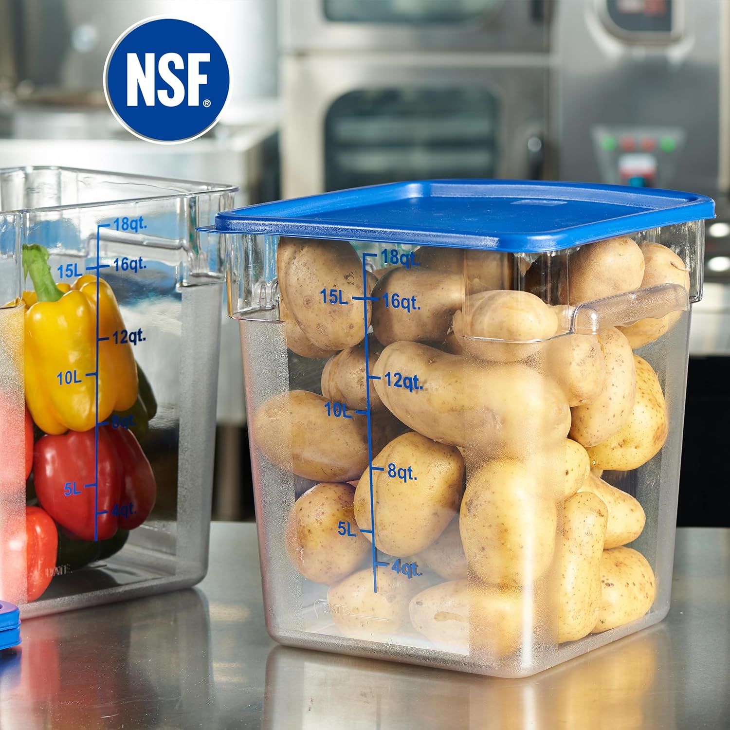 CURTA 4 Pack Food Storage Containers with Blue Lids - NSF Listed Commercial Grade in 18.0 Qt