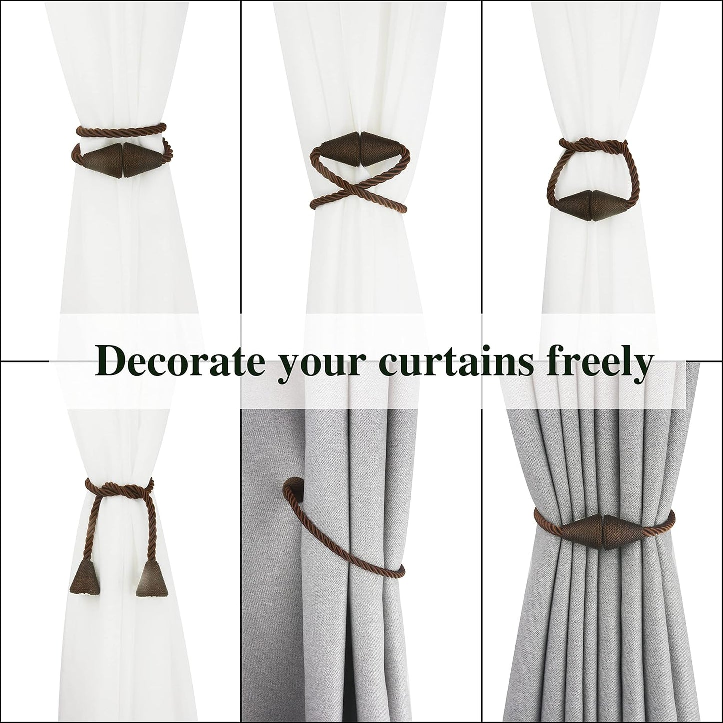 4 Pack Magnetic Curtain Tiebacks Rope Modern Handmade Curtain Tie Backs Decorative Drapes Weave