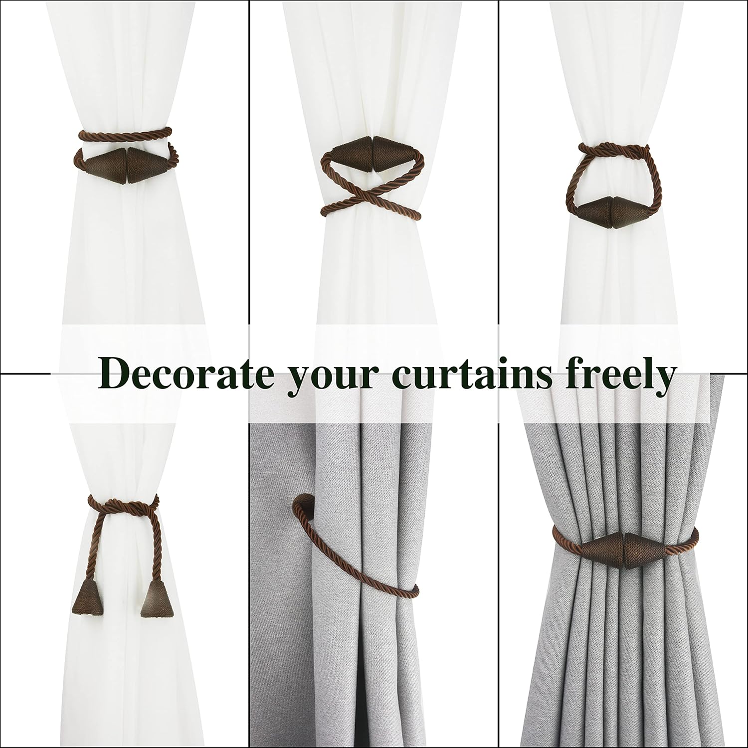 6 Pack Magnetic Curtain Tiebacks Rope Modern Handmade Curtain Tie Backs Decorative Drapes Weave