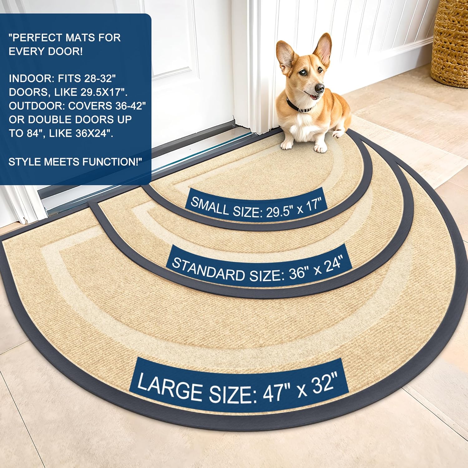 OLANLY Half Circle Door Mat Indoor Outdoor Entrance Welcome, Waterproof All-Season, All-Weather