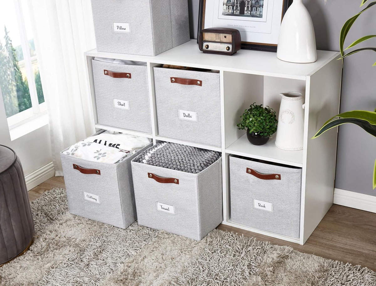 DECOMOMO Storage Cubes, 13x13x13 Storage Cube Bins with Labels, Fabric Organizer Bins (13" / 6pcs