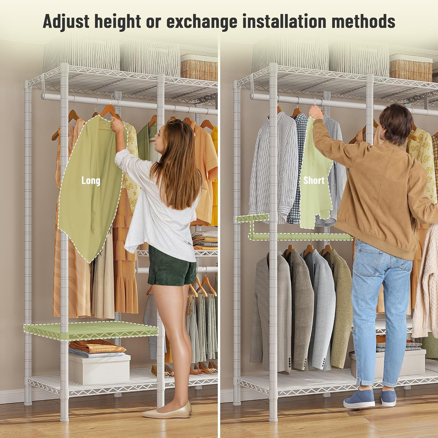 Raybee Heavy Duty Clothes Rack for Hanging Clothes,Clothing Rack with Shelves, Adjustable,76" W x