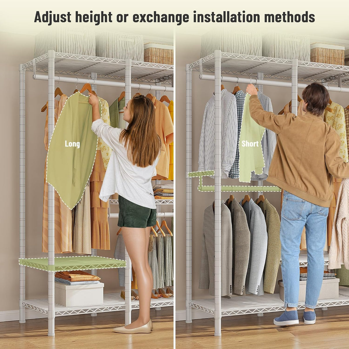 Raybee Heavy Duty Clothes Rack for Hanging Clothes,Clothing Rack with Shelves, Adjustable,76" W x