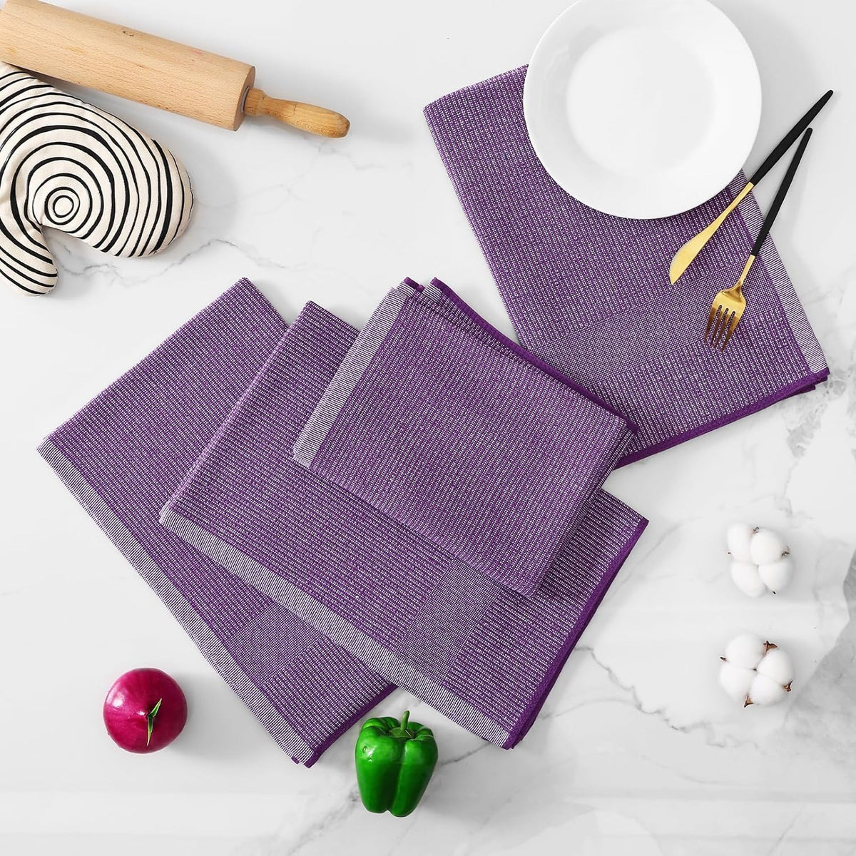 Homaxy Premium Kitchen Towels(18”x 28”, 8 Pack), Large Cotton Kitchen Hand Towels, Flat and Terry