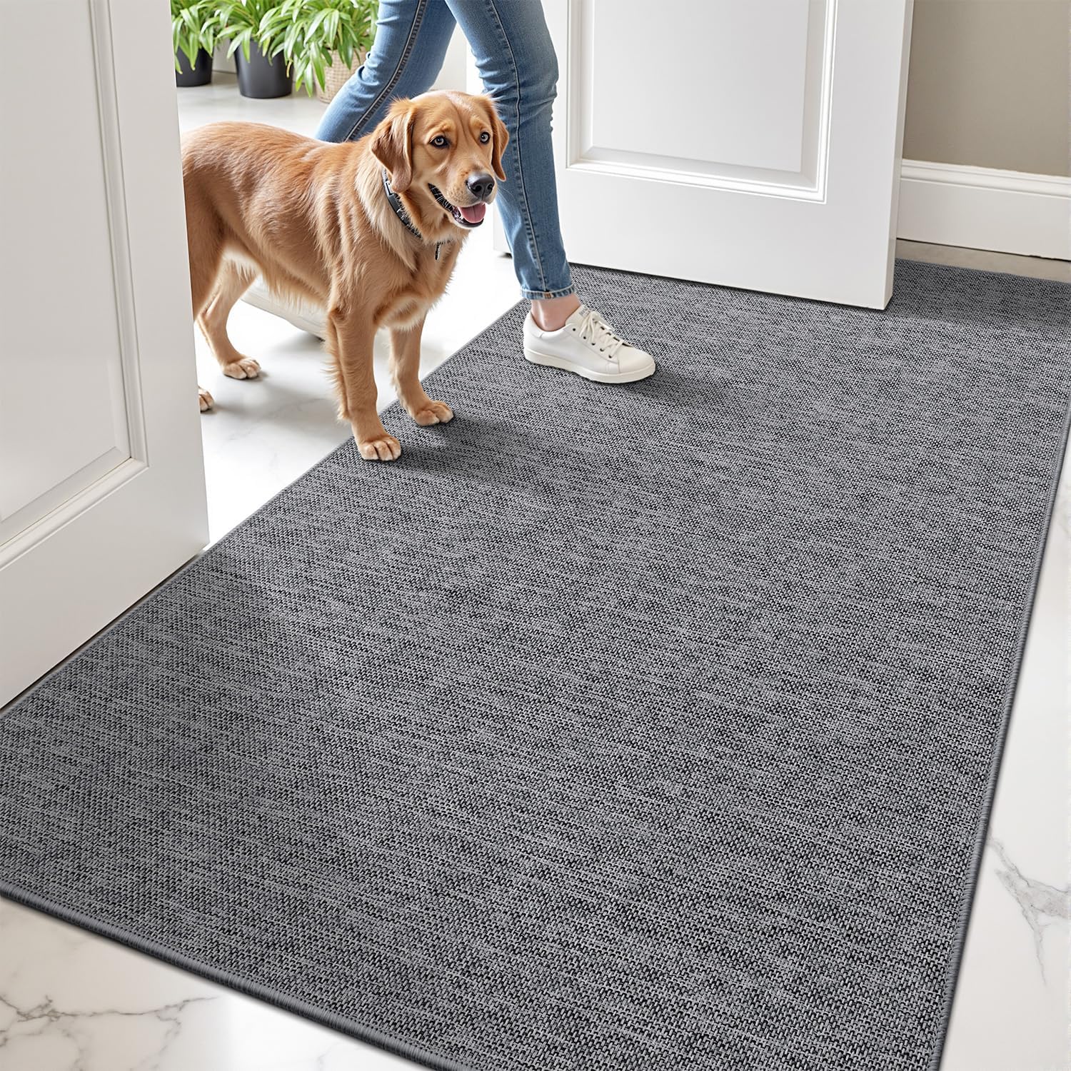 LUMI Ultra Thin Door Mat for Entryway,32"x48" Low Profile Non Slip Rubber Backing Indoor Doormat