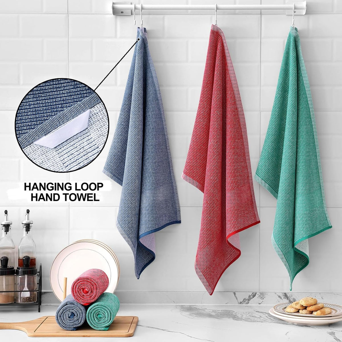 Homaxy Premium Kitchen Towels(18”x 28”, 12 Pack), Large Cotton Kitchen Hand Towels, Flat and Terry