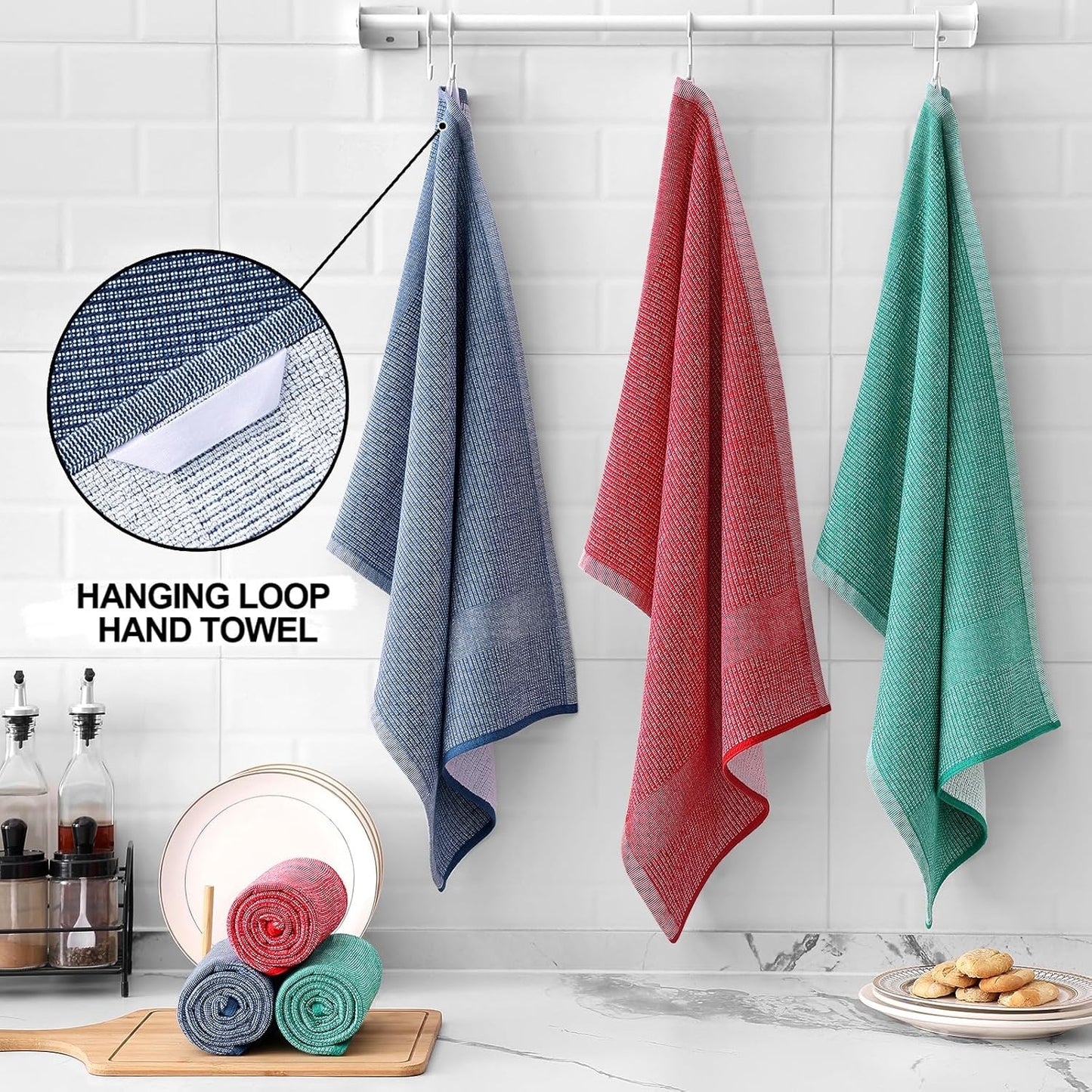 Homaxy Premium Kitchen Towels(18”x 28”, 6 Pack), Large Cotton Kitchen Hand Towels, Flat and Terry
