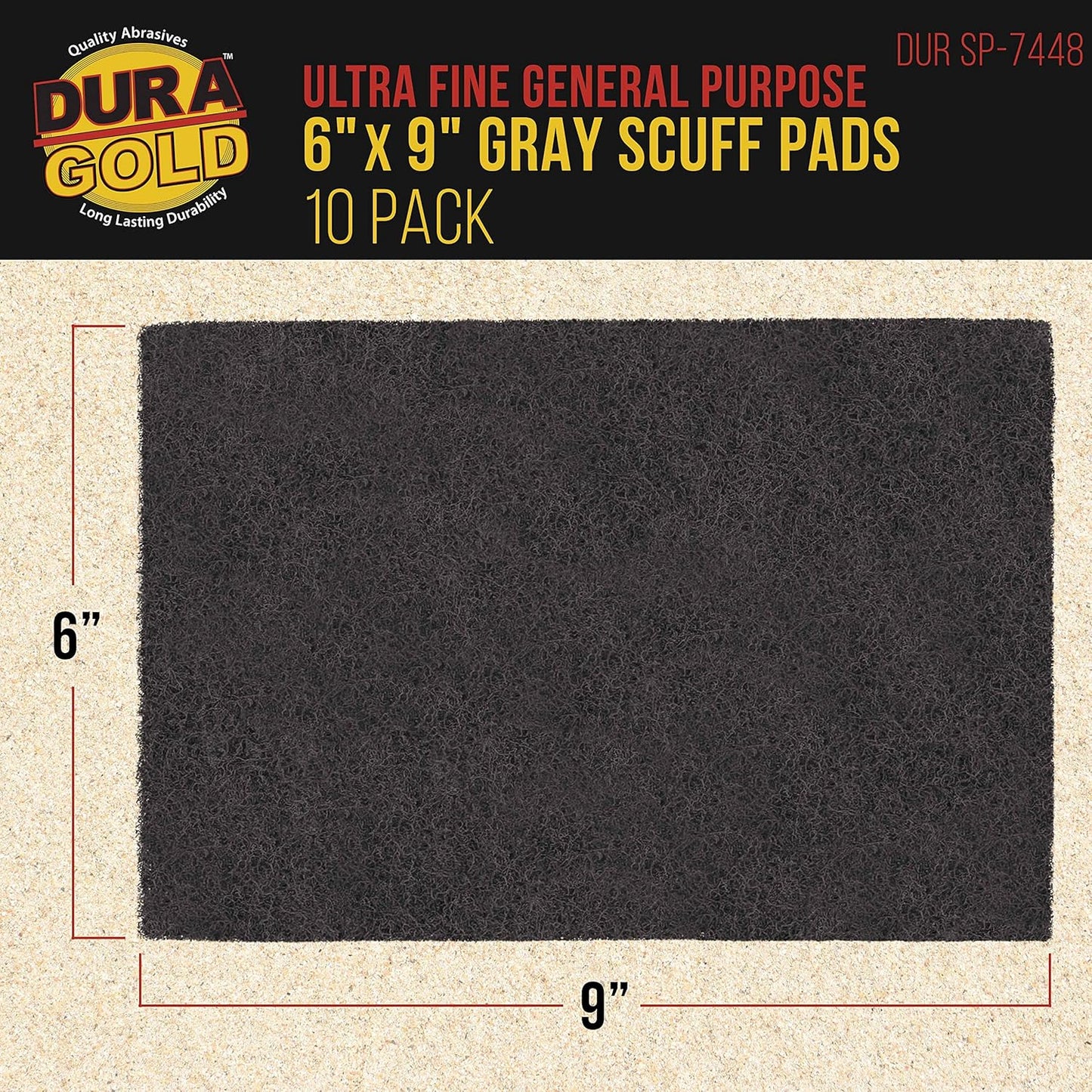 Dura-Gold Premium 6" x 9" Gray Ultra Fine General Purpose Scuff Pads, Box of 10 - Final Scuffing