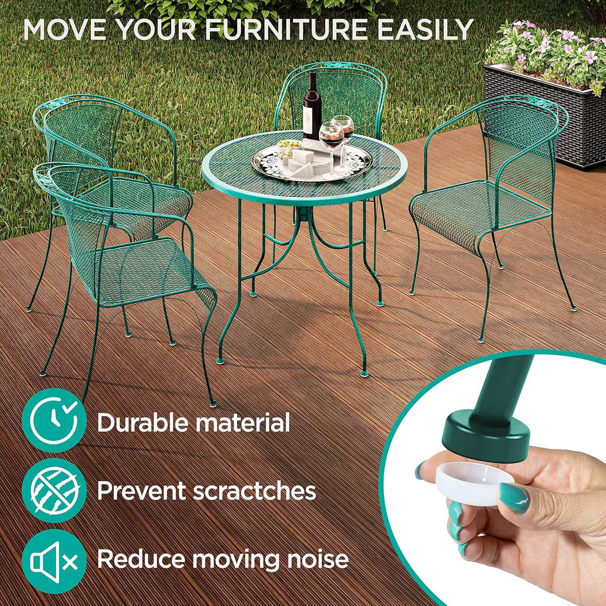 Wrought Iron Patio Furniture Feet Caps (24 Pack, White) - 1.5" Round Plastic Outdoor Chair Leg