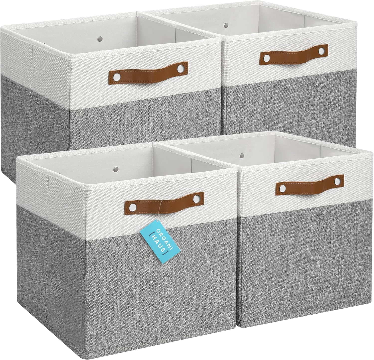 OrganiHaus 12x12 Fabric Storage Bins - Set of 4, Cube Fabric Organizer Bins with Vegan Handles