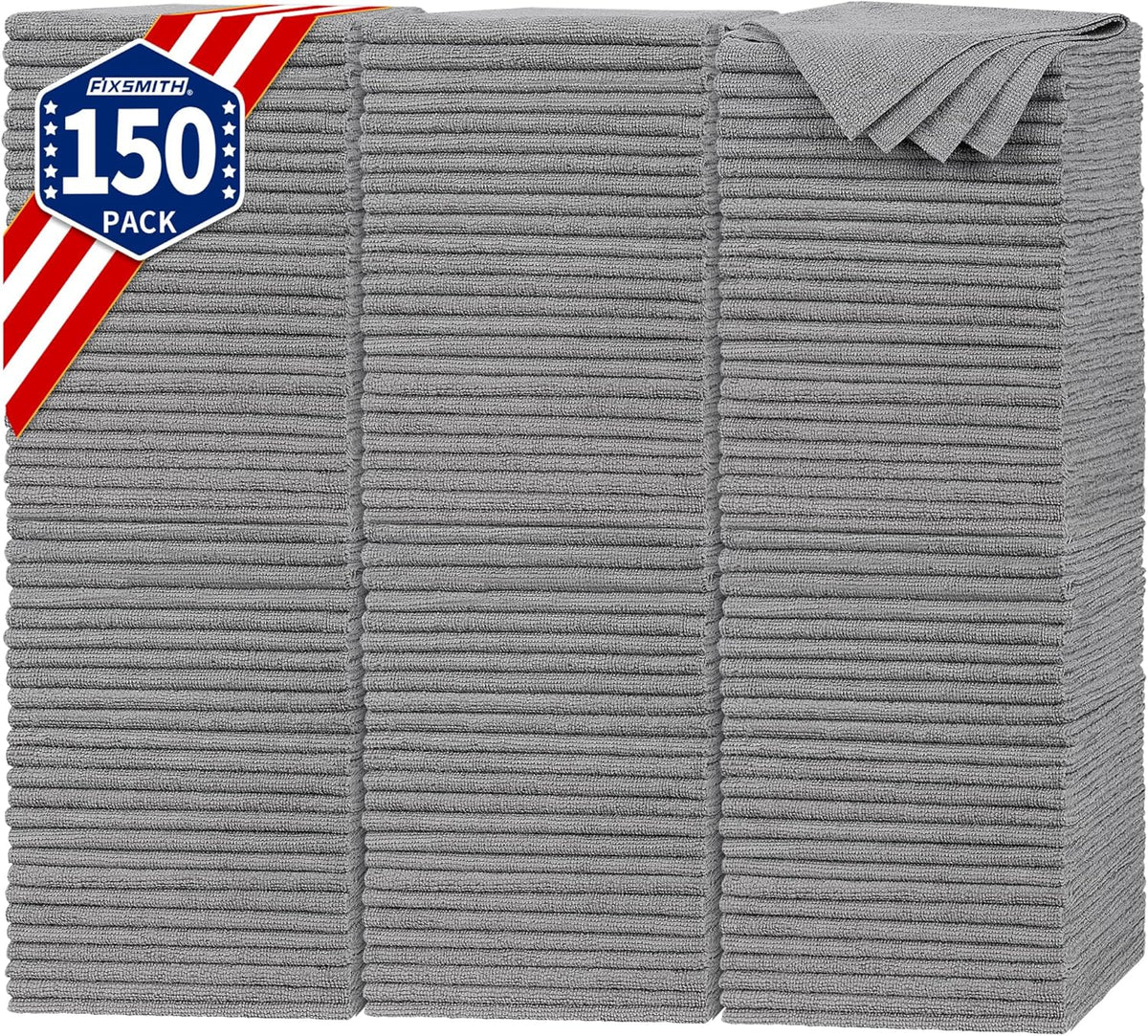 FIXSMITH Shop Towels, Pack of 150, Grey Microfiber Cleaning Cloth Bulk, Microfiber Towels for Cars