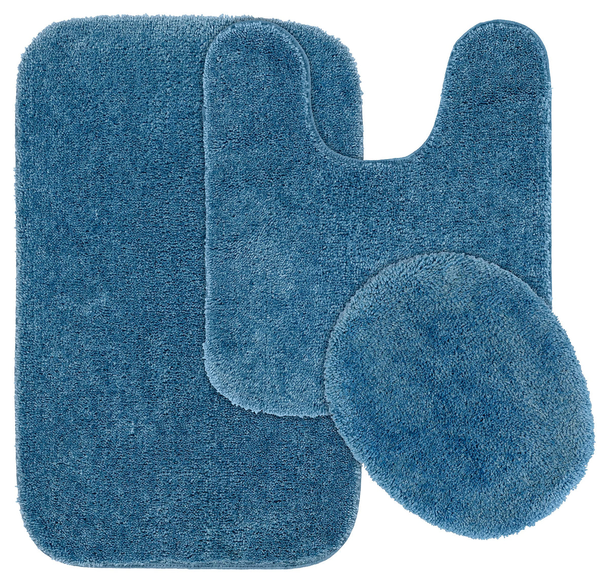 Garland Rug Traditional Nylon Washable Basin Blue 3 Piece Set - Lid, Contour, Bath Rug - Soft