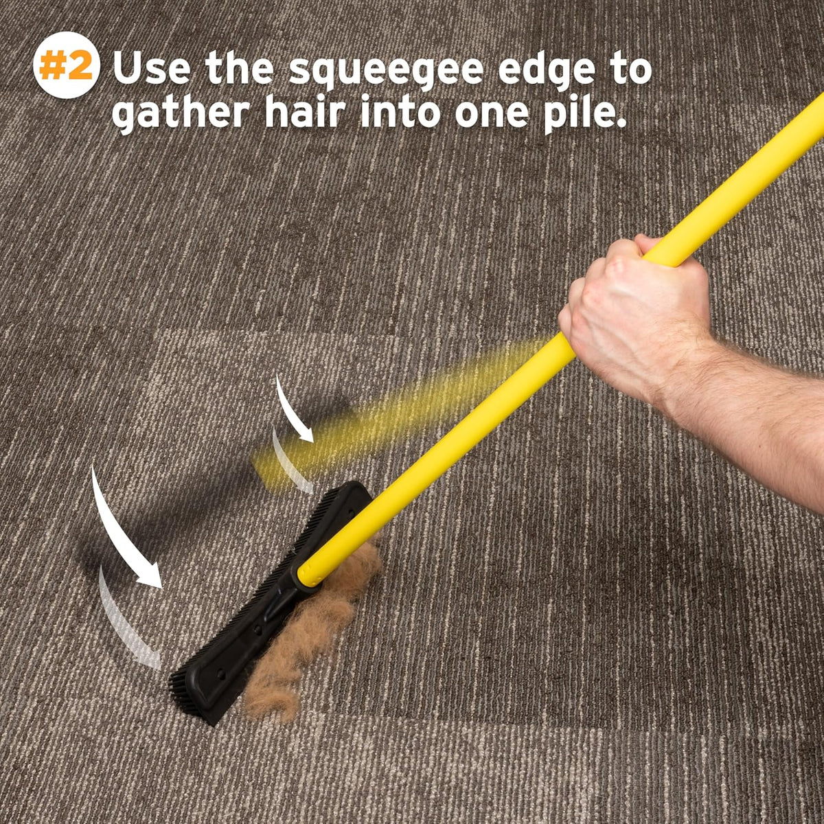 FURemover Original Pet Hair Rubber Broom with Squeegee, with 58” Telescopic Handle for Carpet, Tile