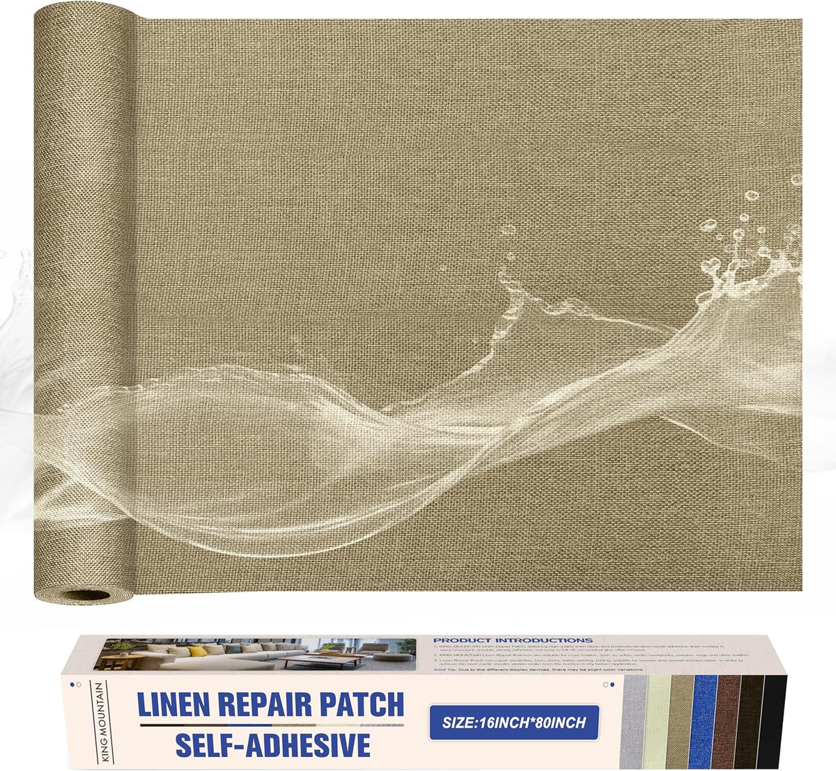 KING MOUNTAIN Linen Repair Patches, Self-Adhesive Linen Fabric Patches,16X80 inch Extra Size, Multi
