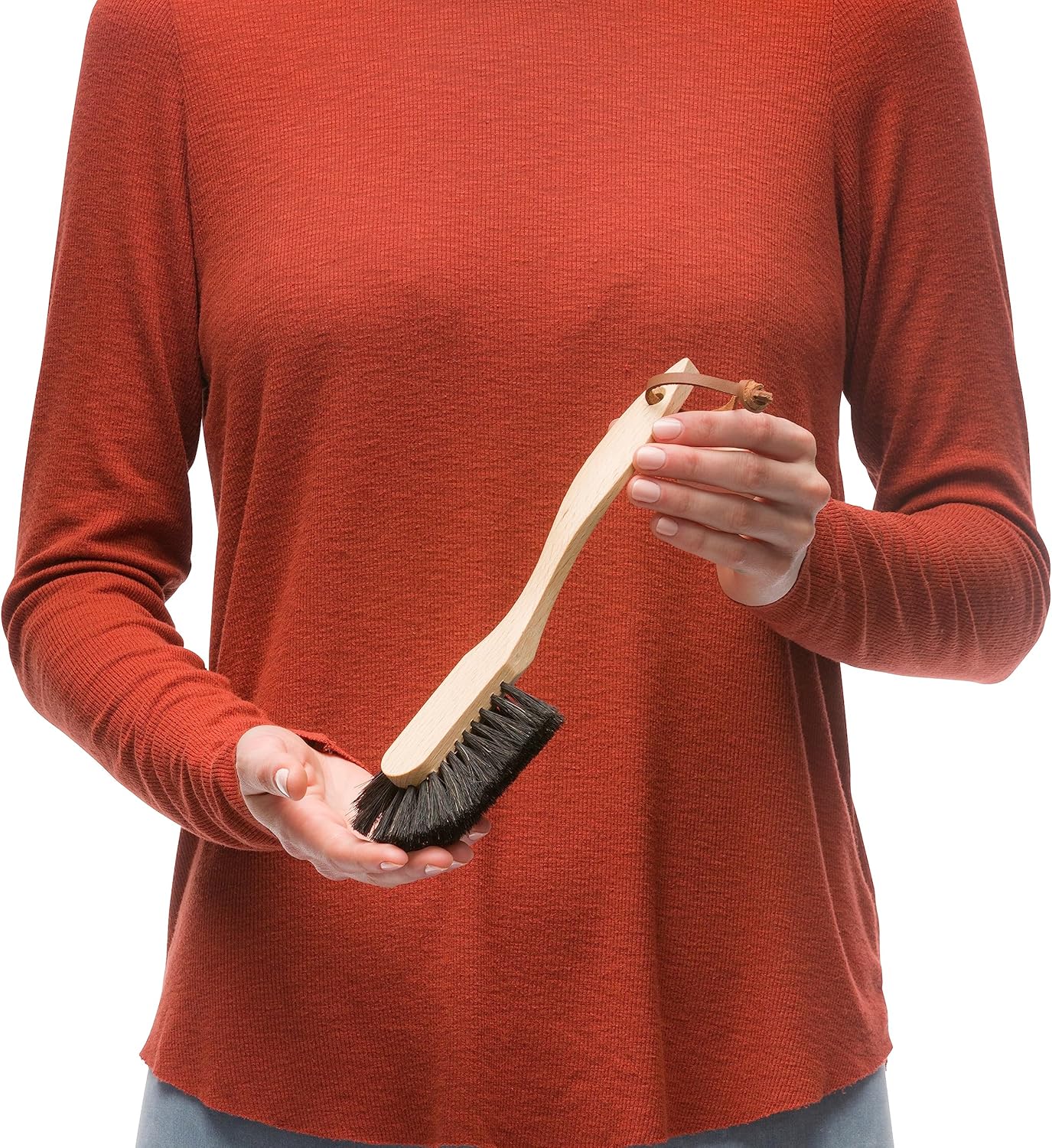 Redecker Oiled Beechwood Dish Brush with Curved Handle and Black Horsehair, 10-1/2-Inches Long