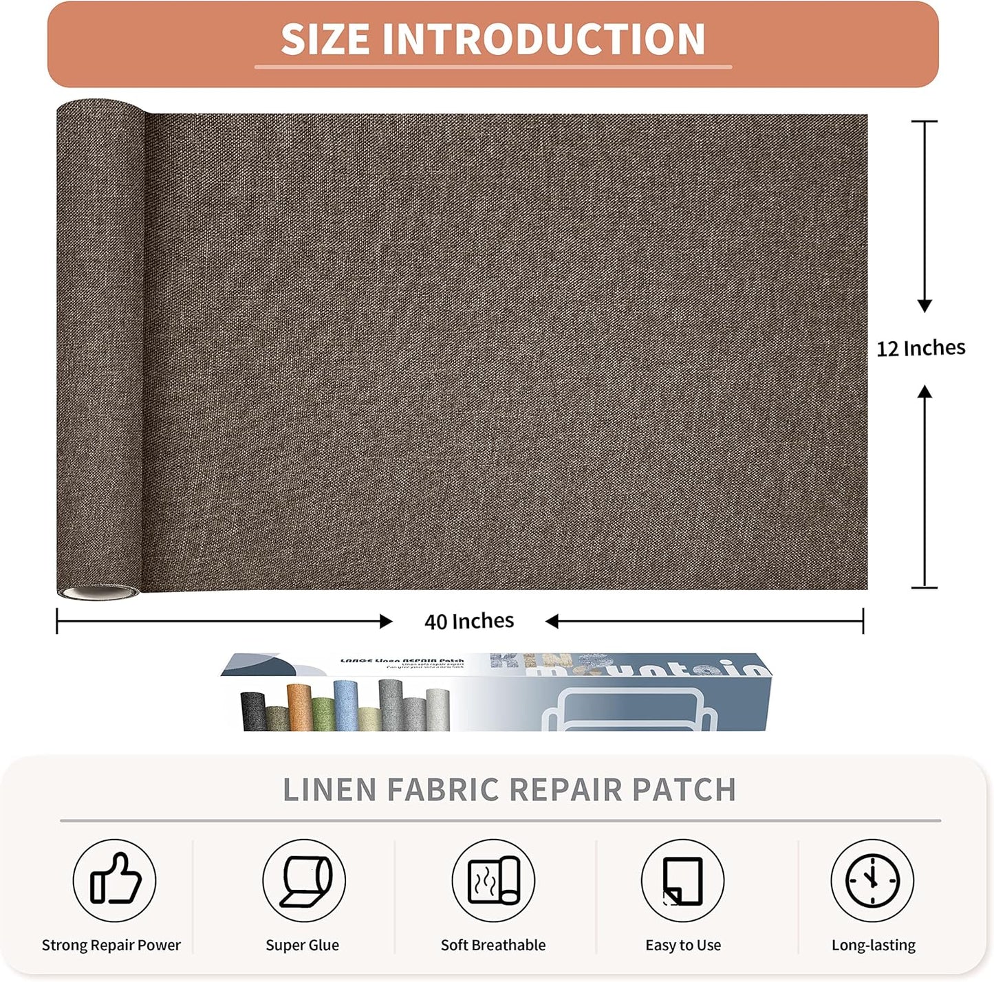 Fine Linen Repair Patches, Self-Adhesive Linen Fabric Patches, 12X40 inch Extra Size, Multi Color