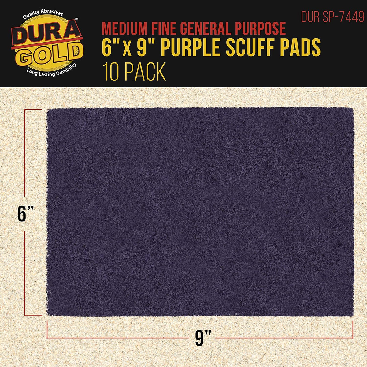 Dura-Gold Premium 6" x 9" Purple Medium Fine 600 Grit General Purpose Scuff Pads, Box of 10