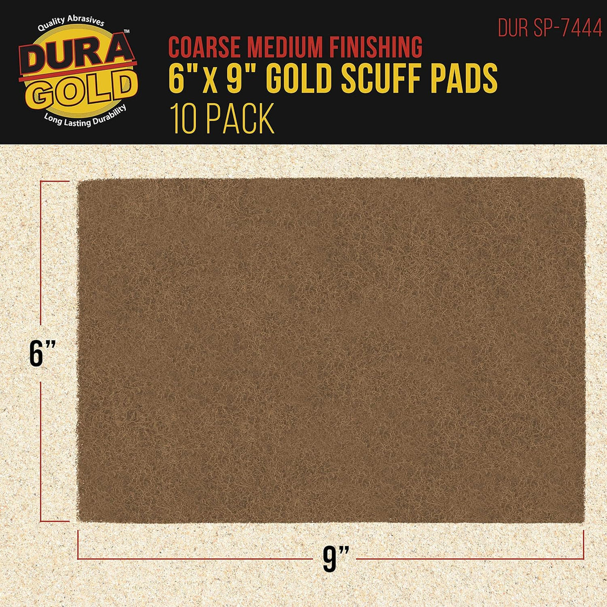 Dura-Gold Premium 6" x 9" Gold Coarse Scuff Pads, Box of 10 - Scuffing, Scouring, Sanding, Paint