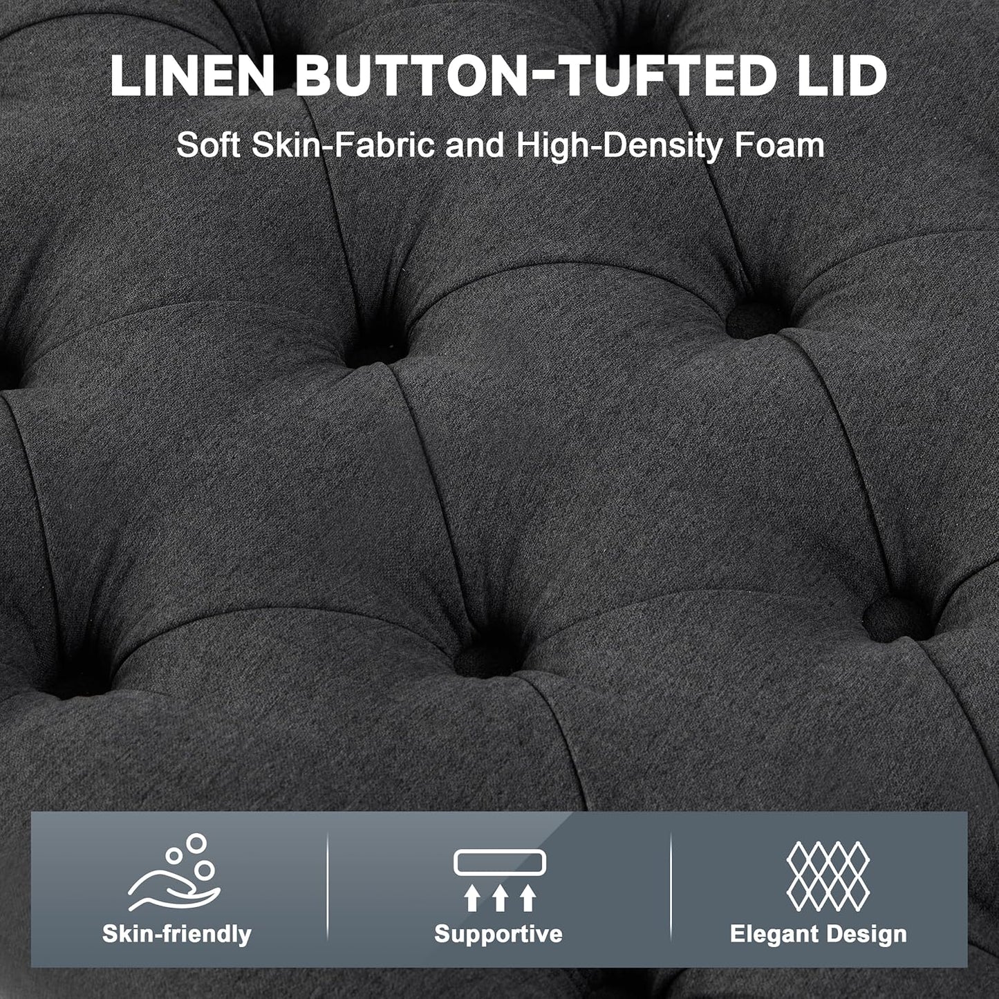 50" Storage Ottoman Bench, Tufted Ottoman with Storage for Living Room, Large End of Bed Ottomans