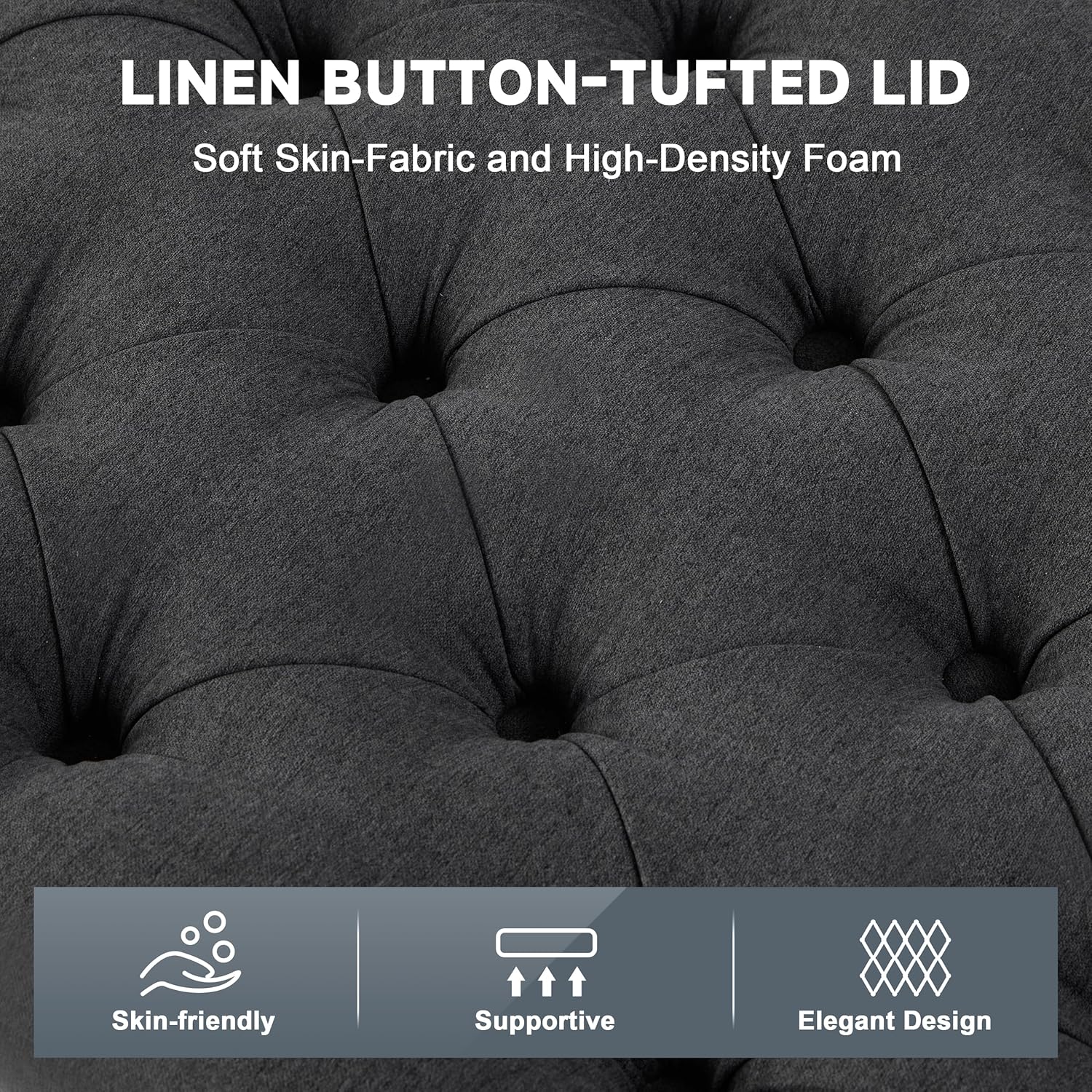 50" Storage Ottoman Bench, Tufted Ottoman with Storage for Living Room, Large End of Bed Ottomans
