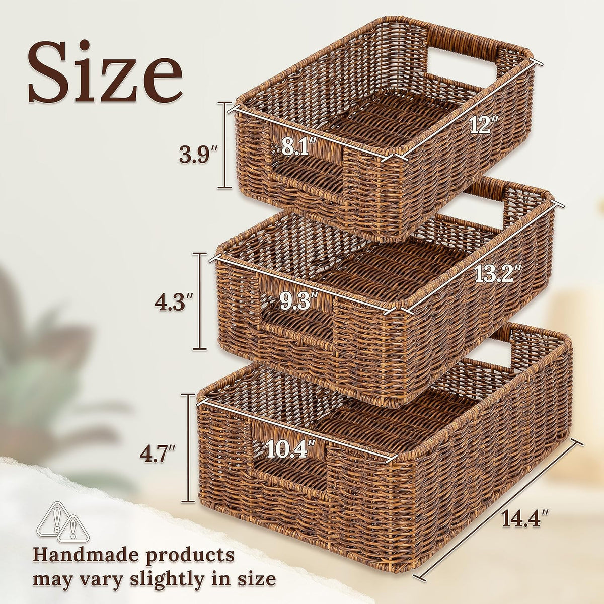 Baskets for Organizing, Undershelf Wicker Storage, Hand Woven Organizer for Closet Organization