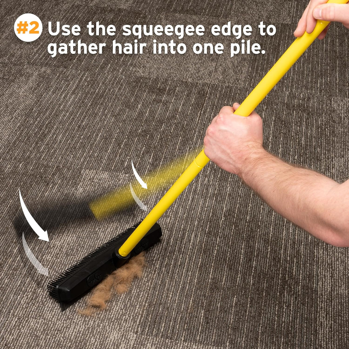 FURemover Sweep Pet Hair Rubber Broom with Carpet Rake and Squeegee, Ideal for Tile, Carpet and