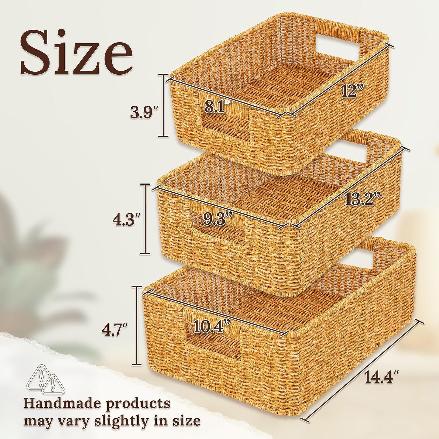 Baskets for Organizing, Undershelf Wicker Storage, Hand Woven Organizer for Closet Organization