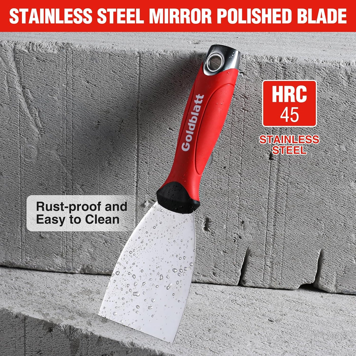 Goldblatt 3" Putty Knife, Stainless Steel Scraping Paint, Putty Knife Scraper with Hammer End, Soft