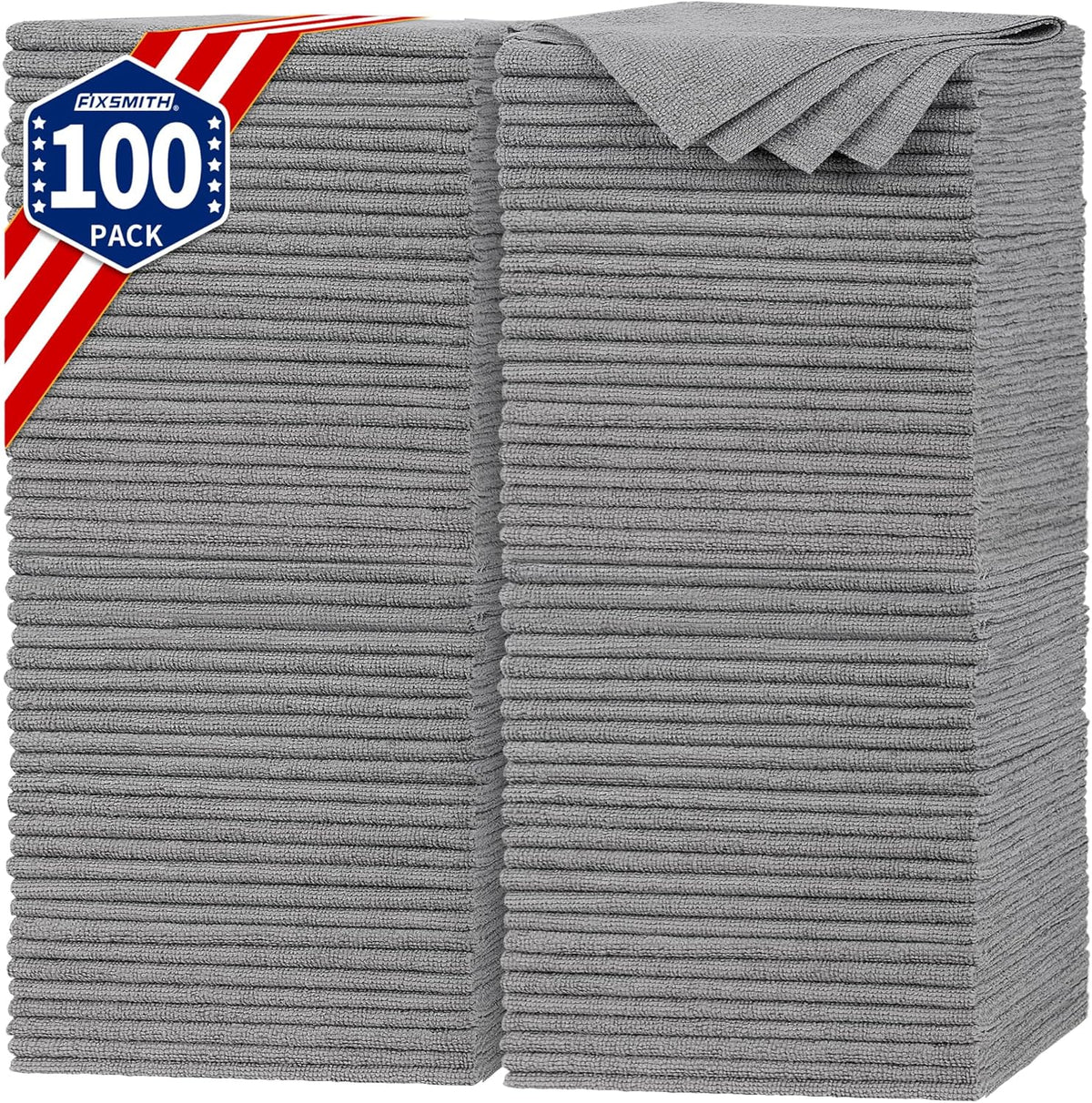 FIXSMITH Shop Towels, Pack of 100, Grey Microfiber Cleaning Cloth Bulk, Microfiber Towels for Cars
