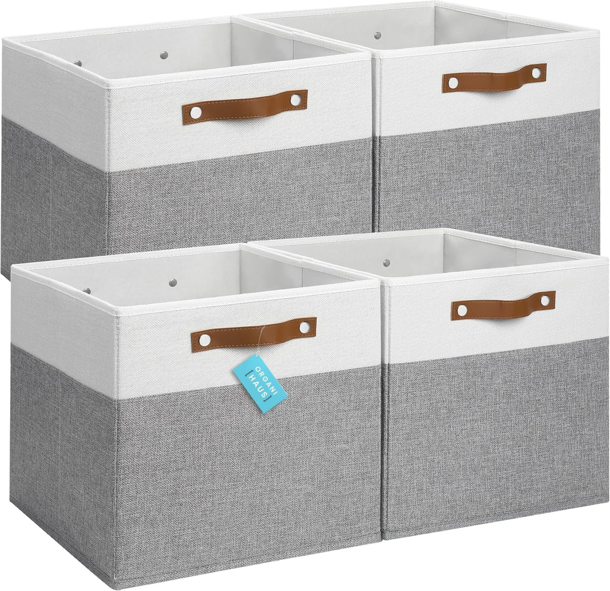 OrganiHaus 13x13 Cube Fabric Storage Bins Set of 4, Fabric Storage Cubes w/ Vegan Handles, 13 inch