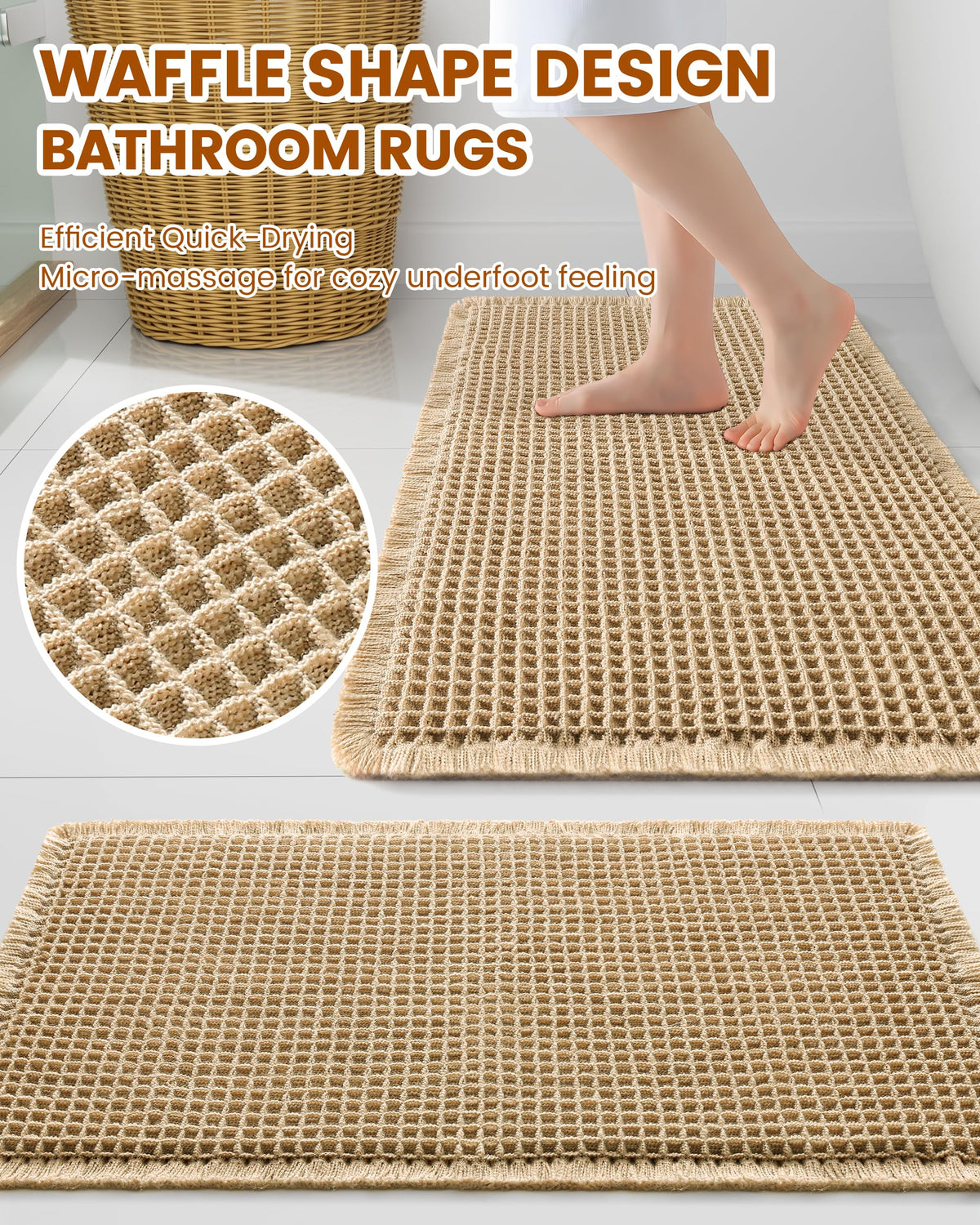Smiry Waffle Bath Mat 30X20, Extra Soft Absorbent Bathroom Rugs, Brown
