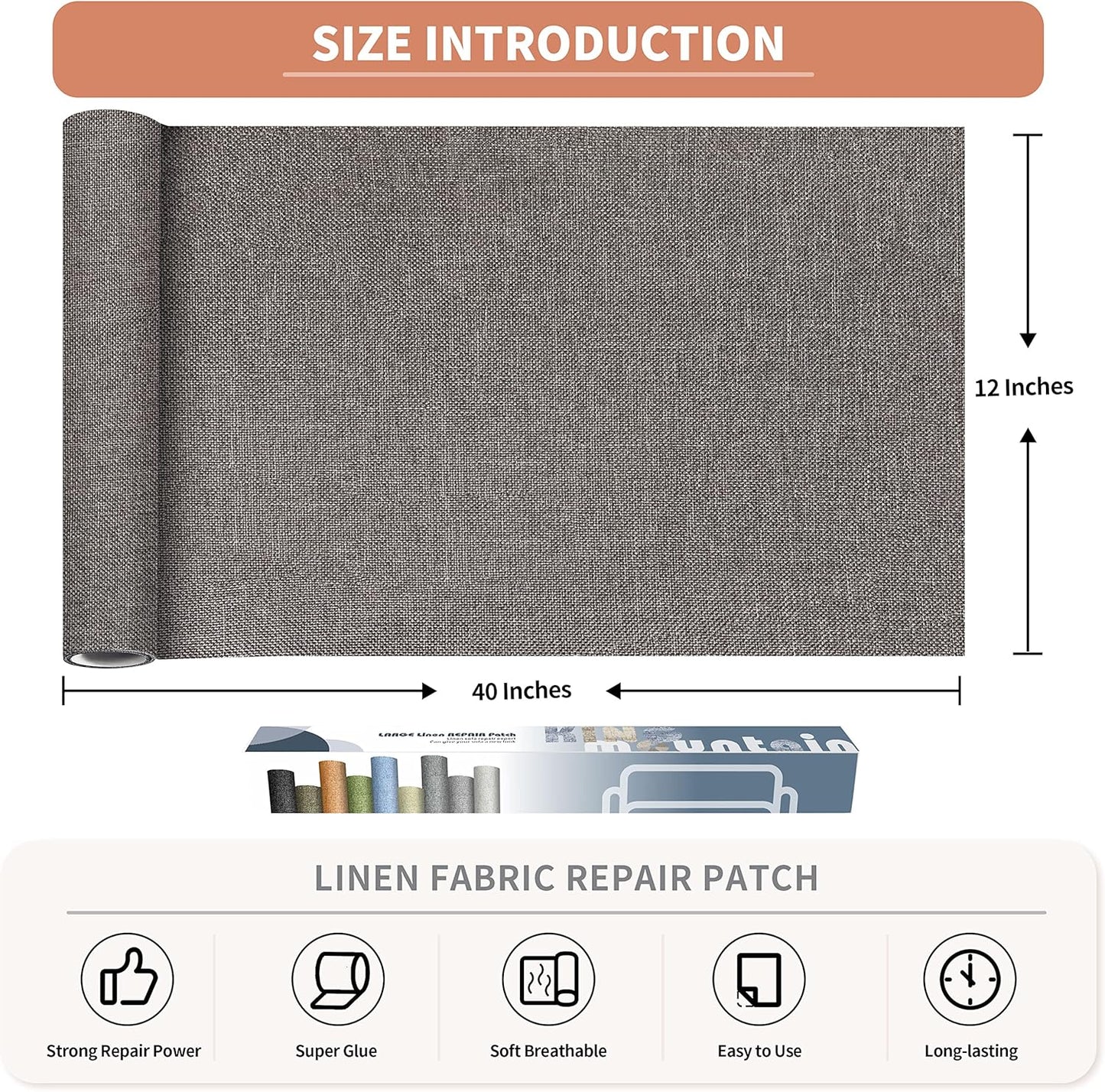 KING MOUNTAIN Fine Linen Repair Patches, Self-Adhesive Linen Fabric Patches, 12X40 inch Extra Size